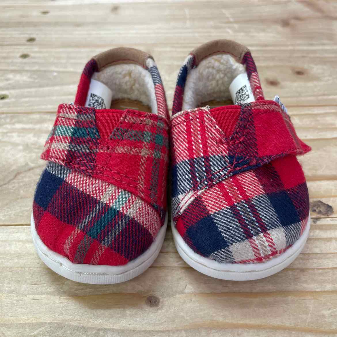 TOMS RED PLAID SHOES 3 TODDLER