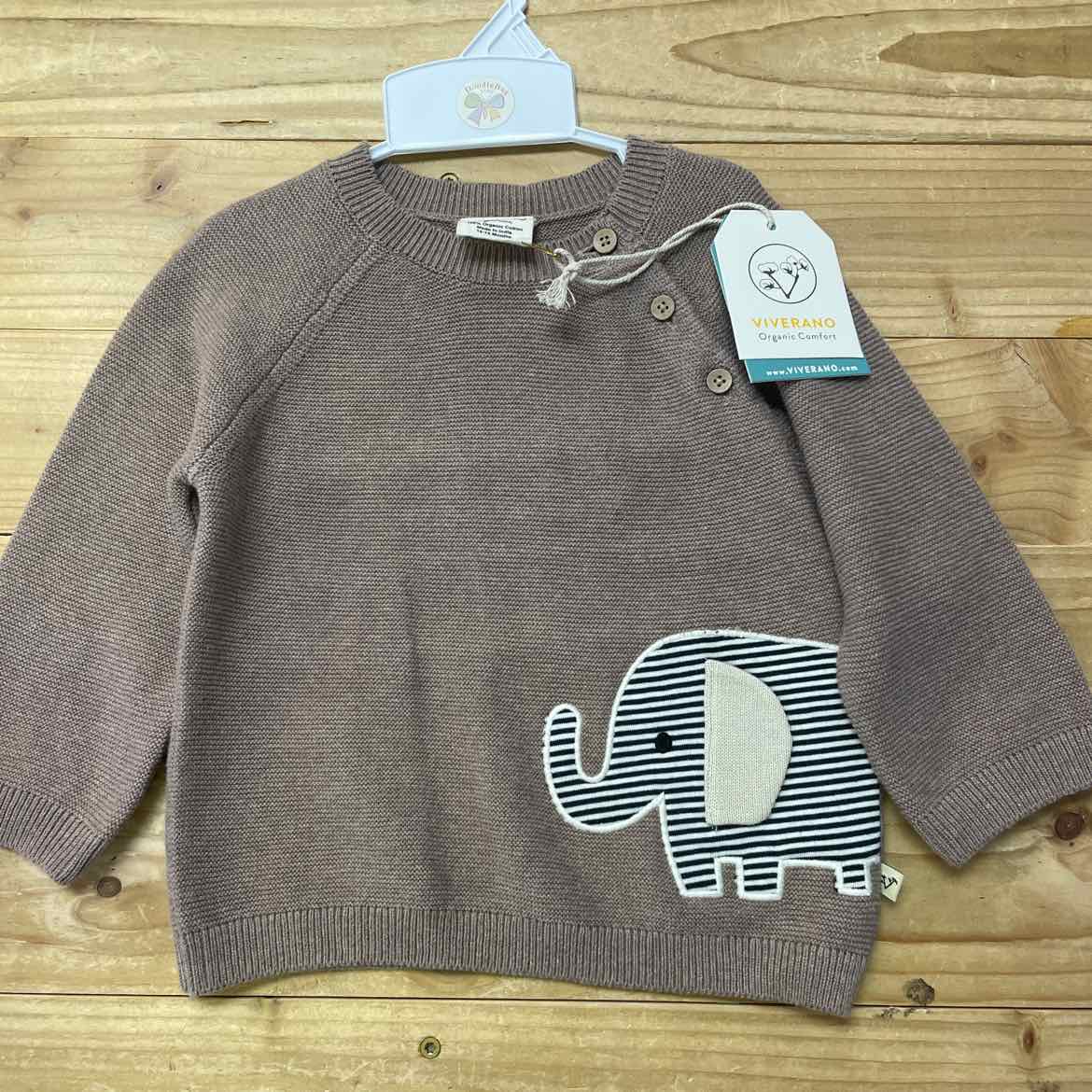 NEW! VIVERANO BROWN ELEPHANT SWEATER 12-18 MOS