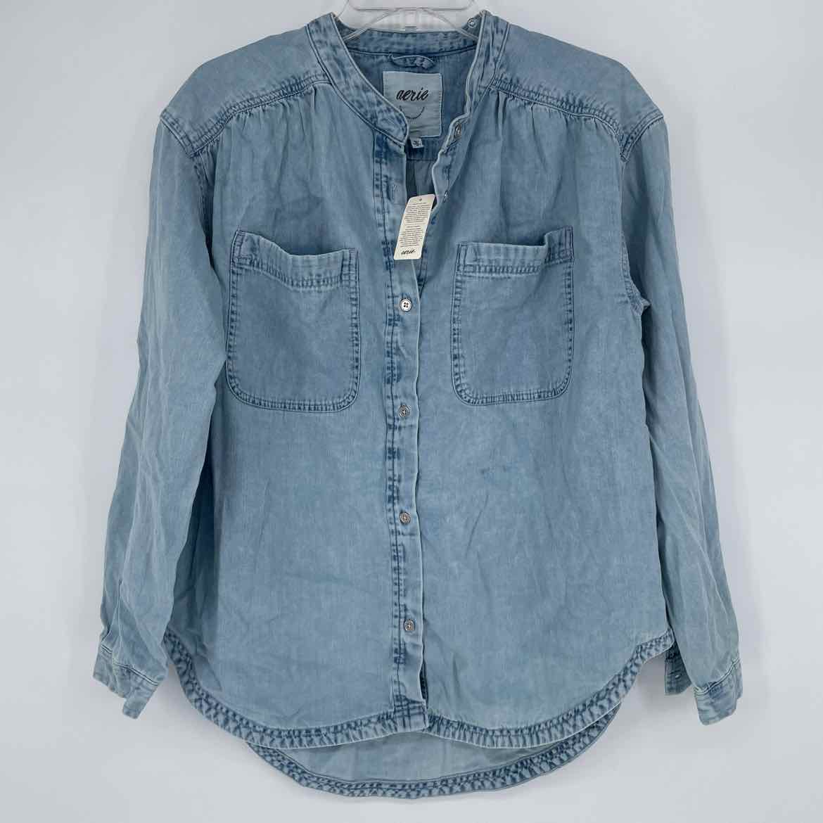 NEW! AERIE DENIM POPOVER BLOUSE XXS