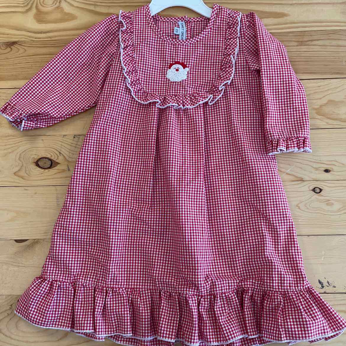 GINGHAM SANTA GOWN 12 MOS