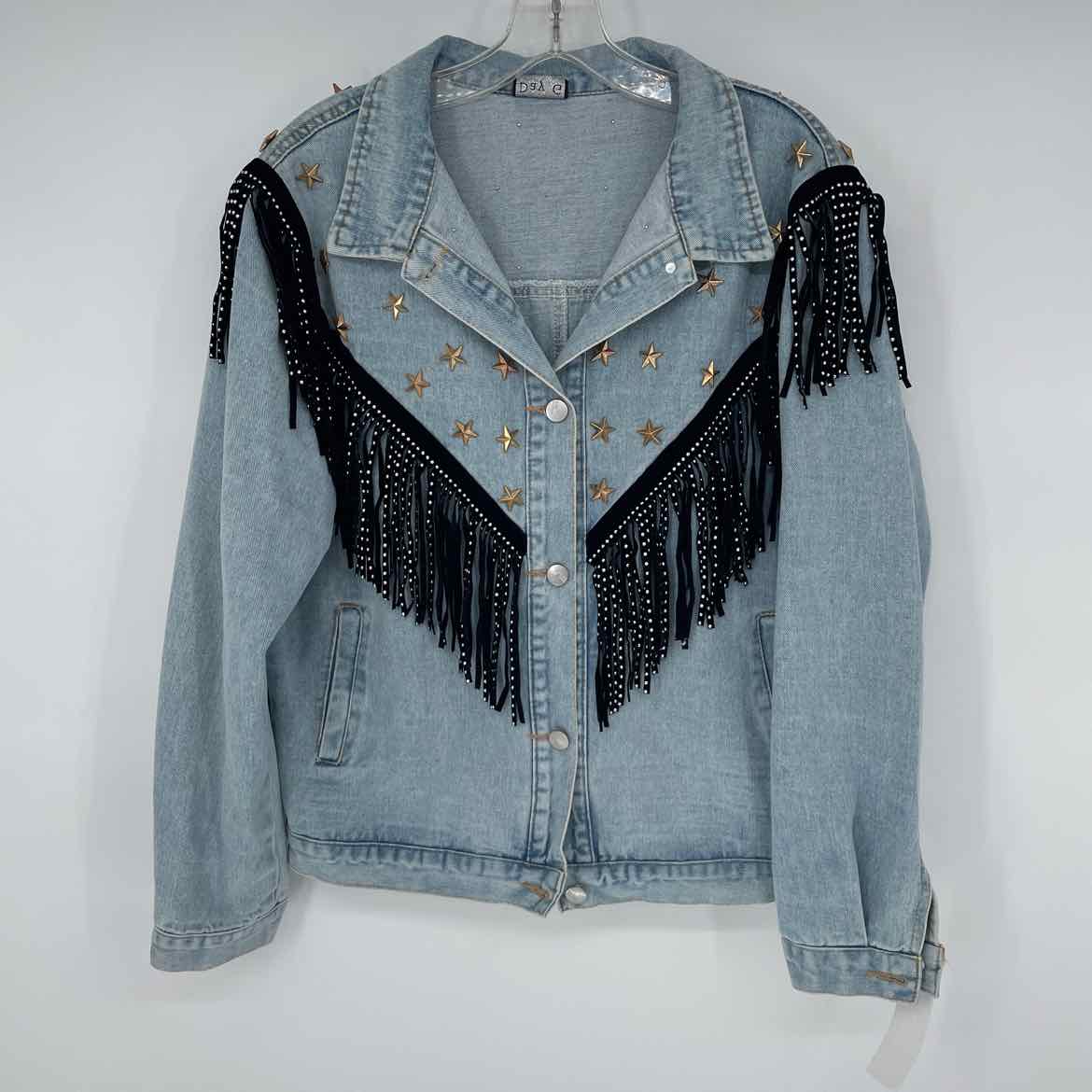 DENIM STAR FRINGE JACKET OS