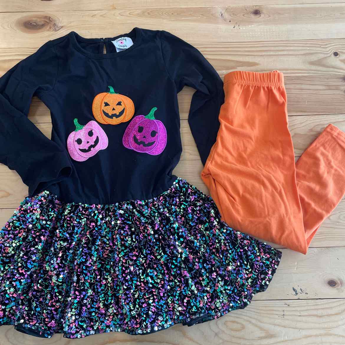 COUNTING DAISIES SPARKLE PUMPKIN DRESS/LEGGINGS 7-8