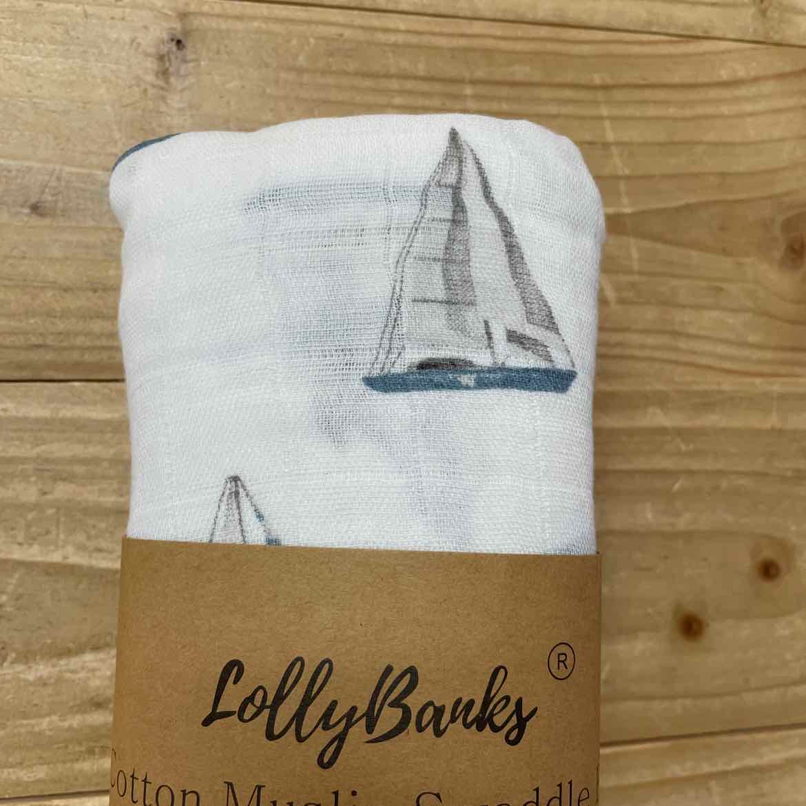 NEW! LOLLY BANKS SAILBOAT MUSLIN SWADDLE 47X47