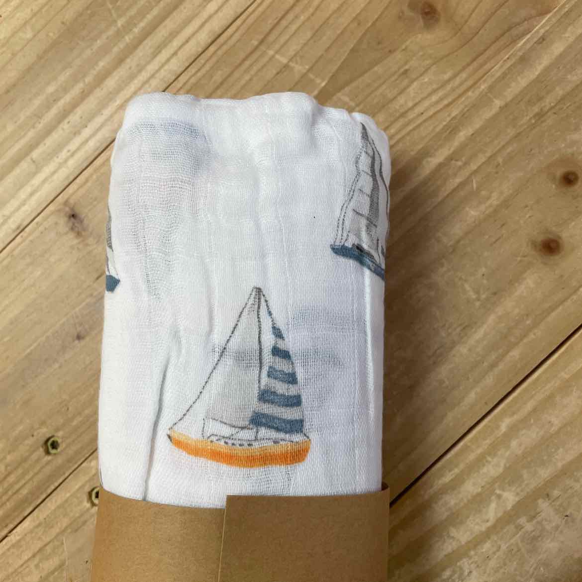 NEW! LOLLY BANKS MUSLIN SWADDLE SAILBOAT BLANKET 47X47