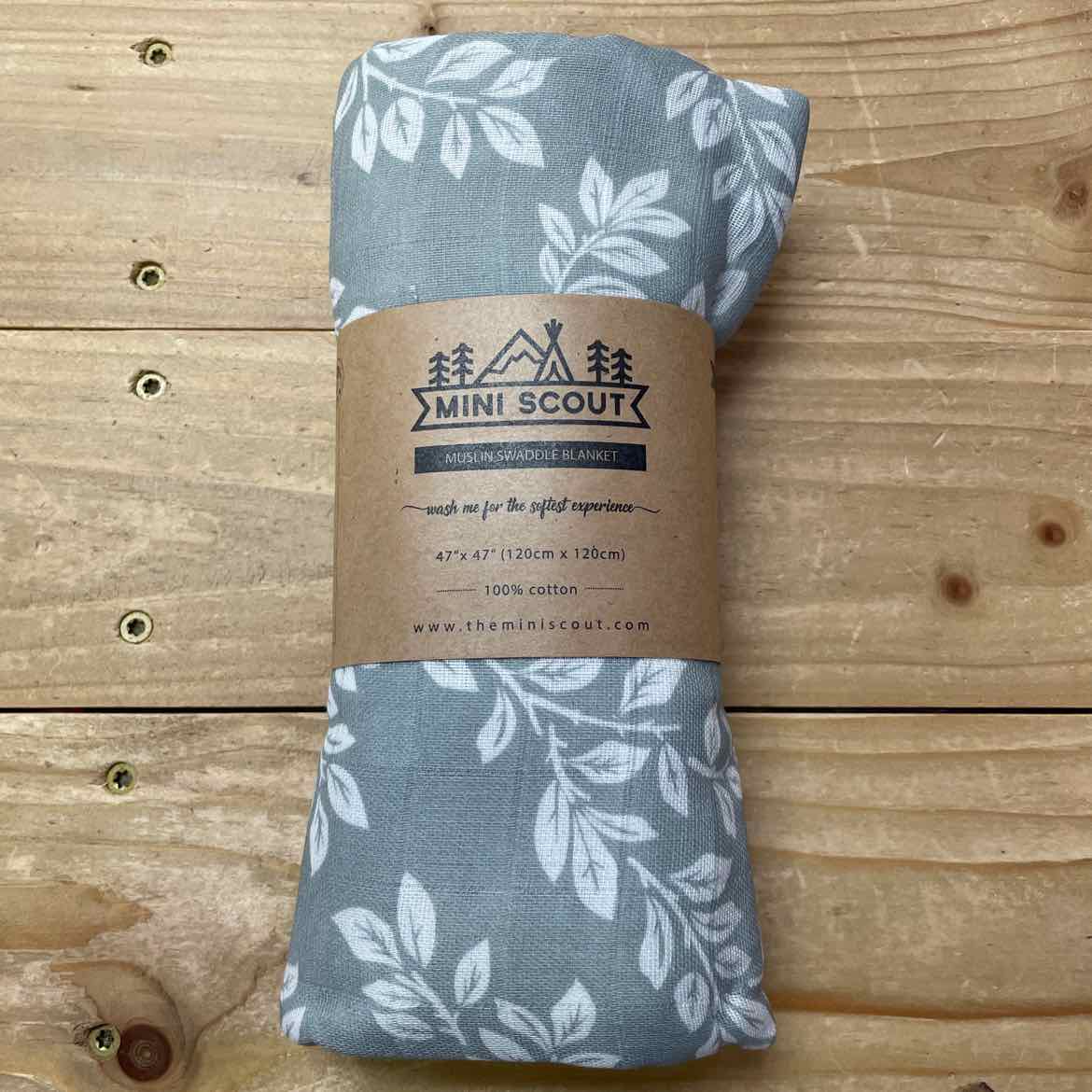 NEW! MINI SCOUT GREY FLORAL MUSLIN SWADDLE BLANKET 47X47