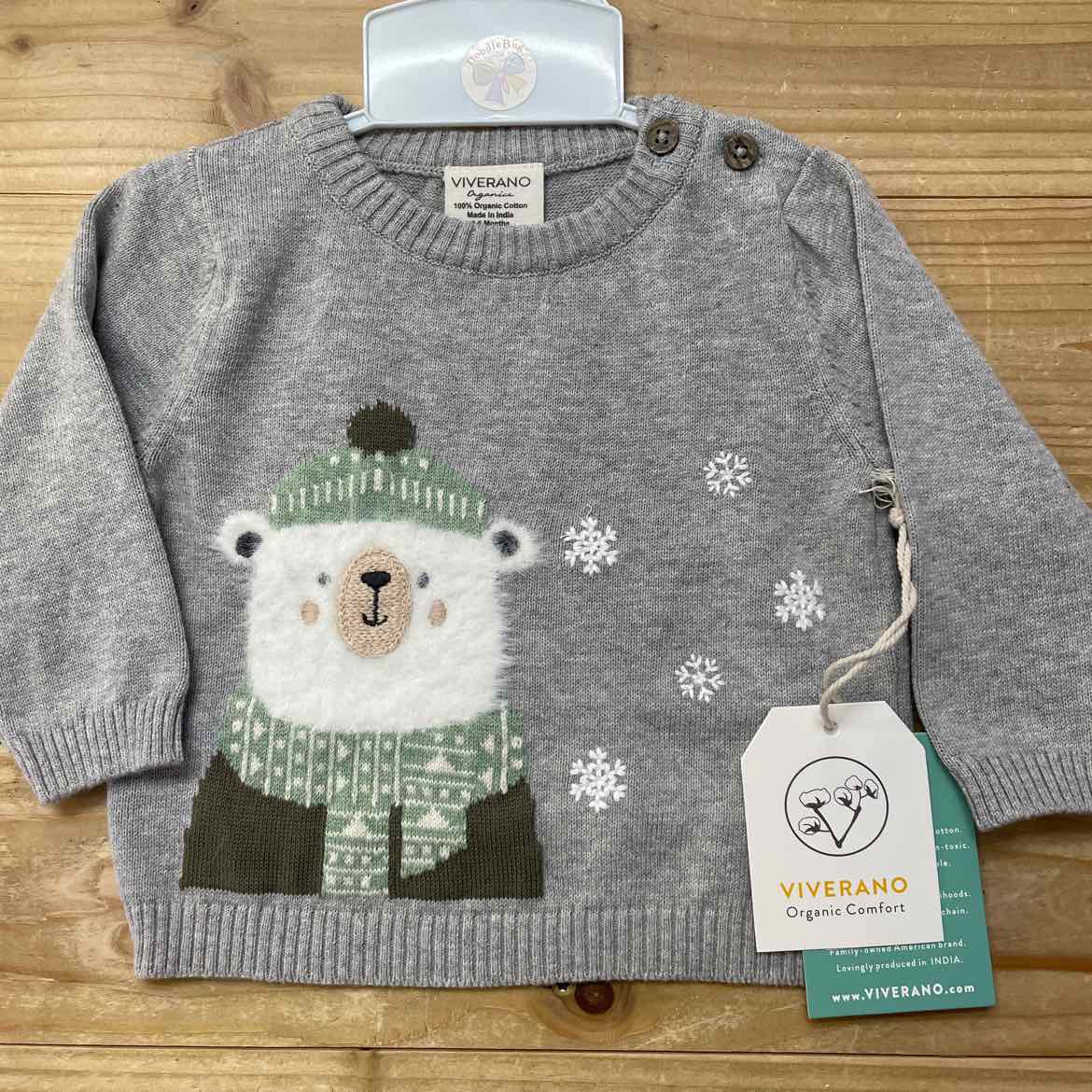 NEW! VIVERANO POLAR BEAR SWEATER 3-6 MOS