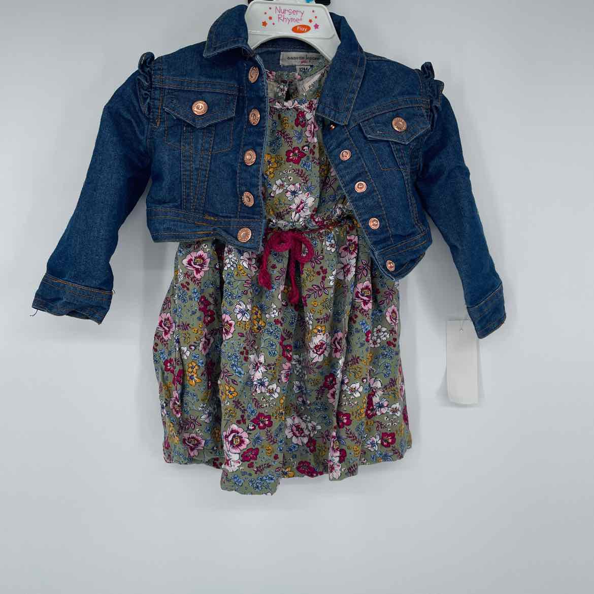 NANETTE GREEN FLORAL DRESS DENIM JACKET 12 MOS