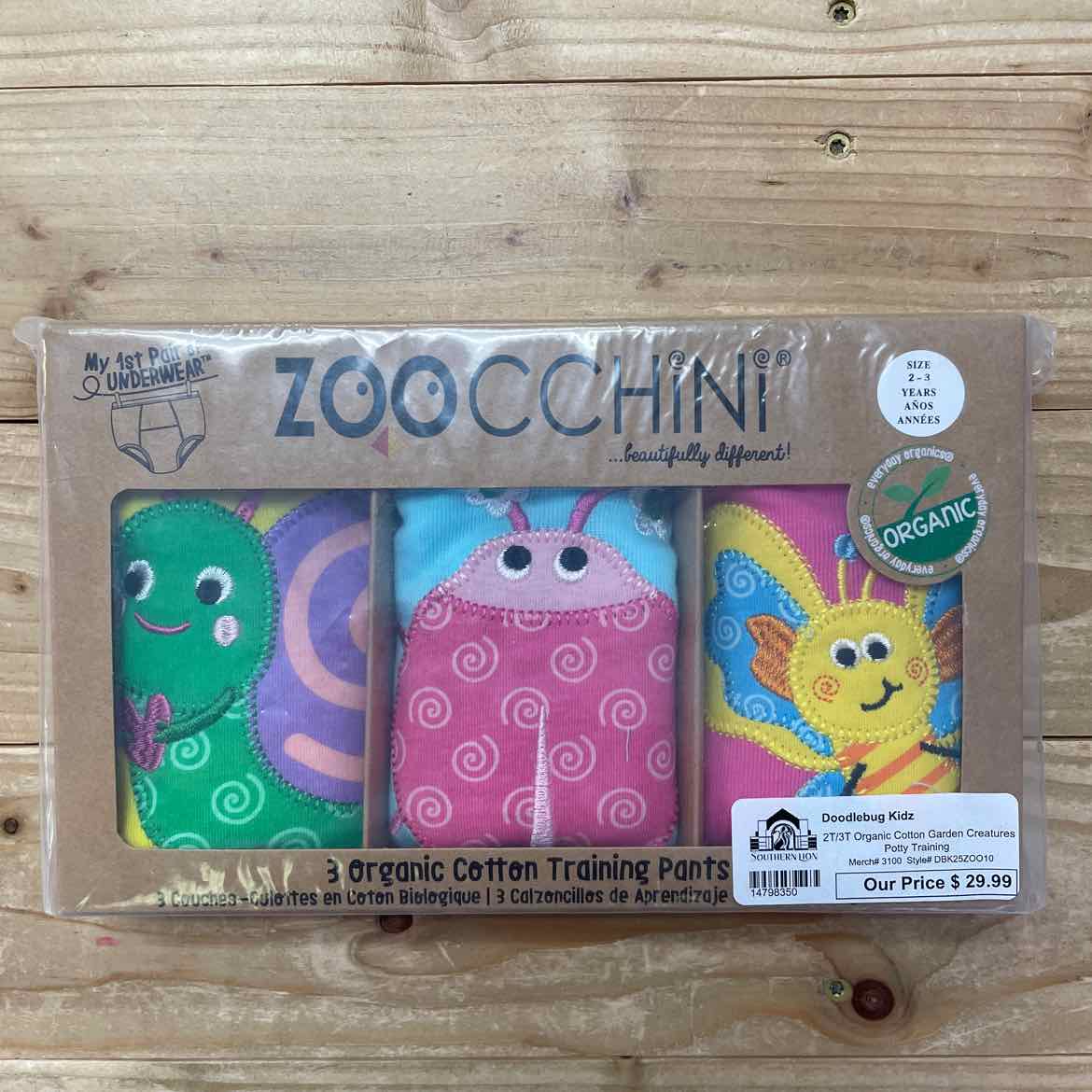 NEW! ZOOCCHINI 3 ORGANIC COTTON TRAINING PANTS 2-3