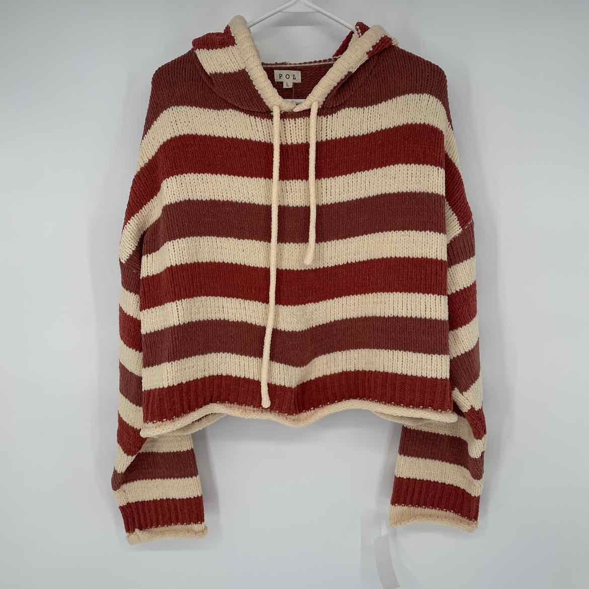 NEW! POL STRIPED CHENILLE HOODED SWEATER L