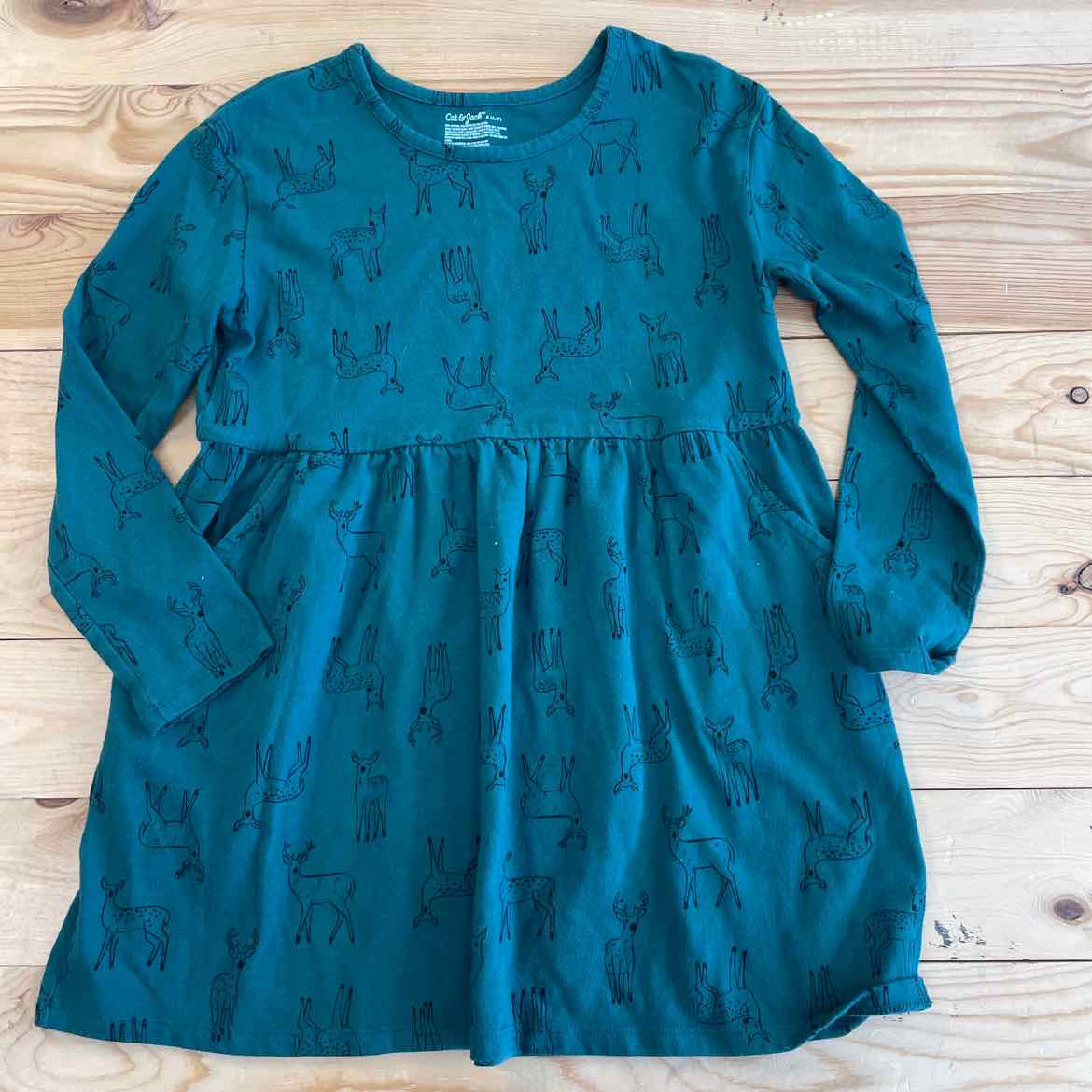 CAT & JACK GREEN DEER DRESS 6-7