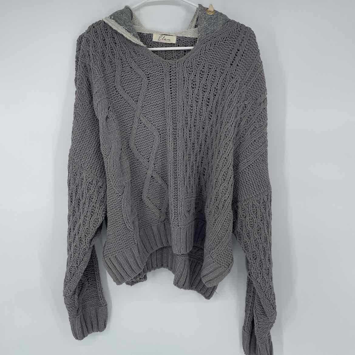 ELAN GRAY CHENILLE CHUNKY HOODED SWEATER M