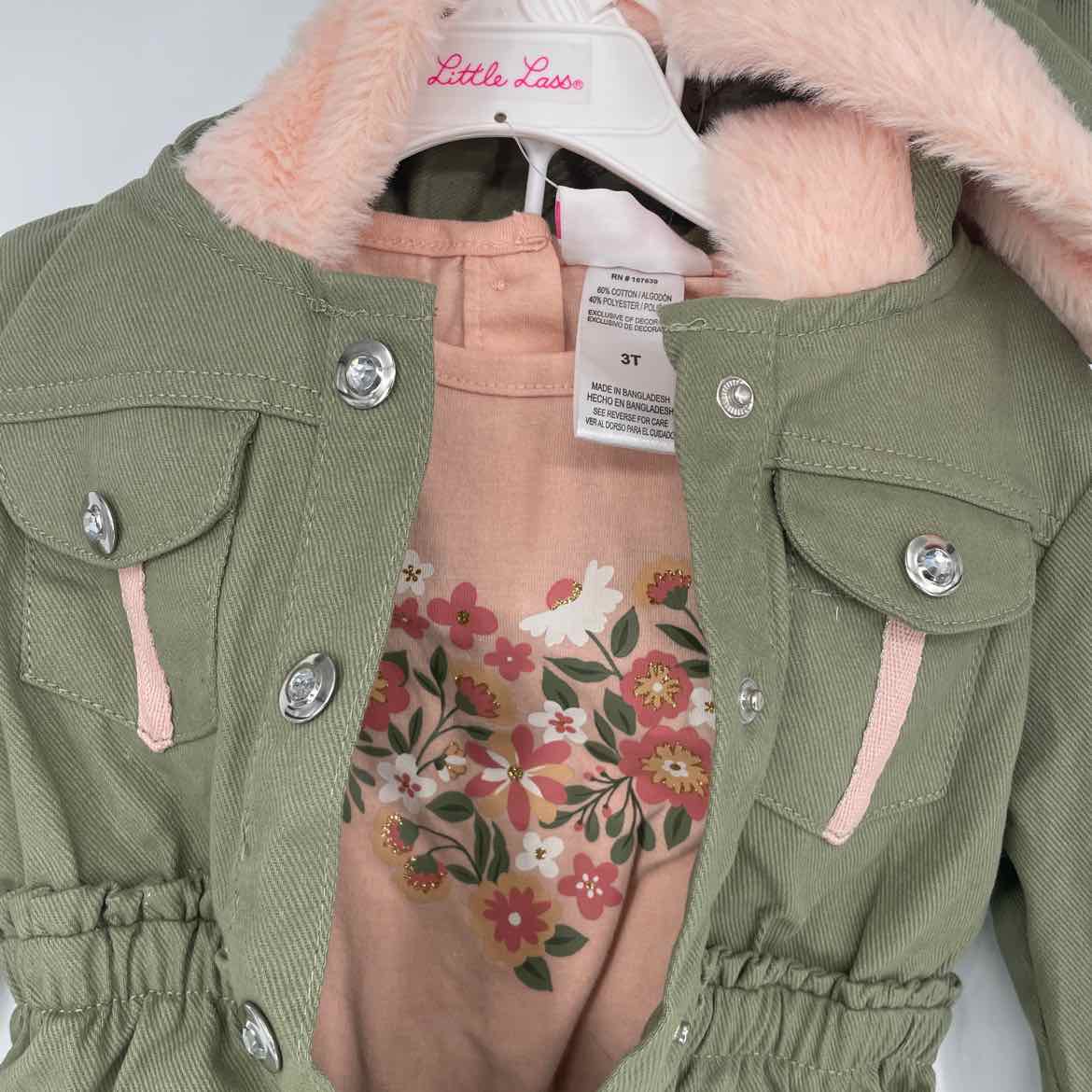 NEW! LITTLE LASS GREEN/PINK 3PC OUTFIT 3T