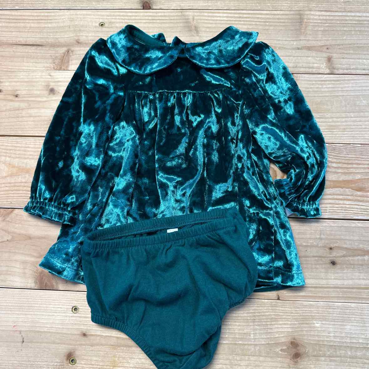 CAT JACK GREEN VELVET DRESS SET 3-6 MOS