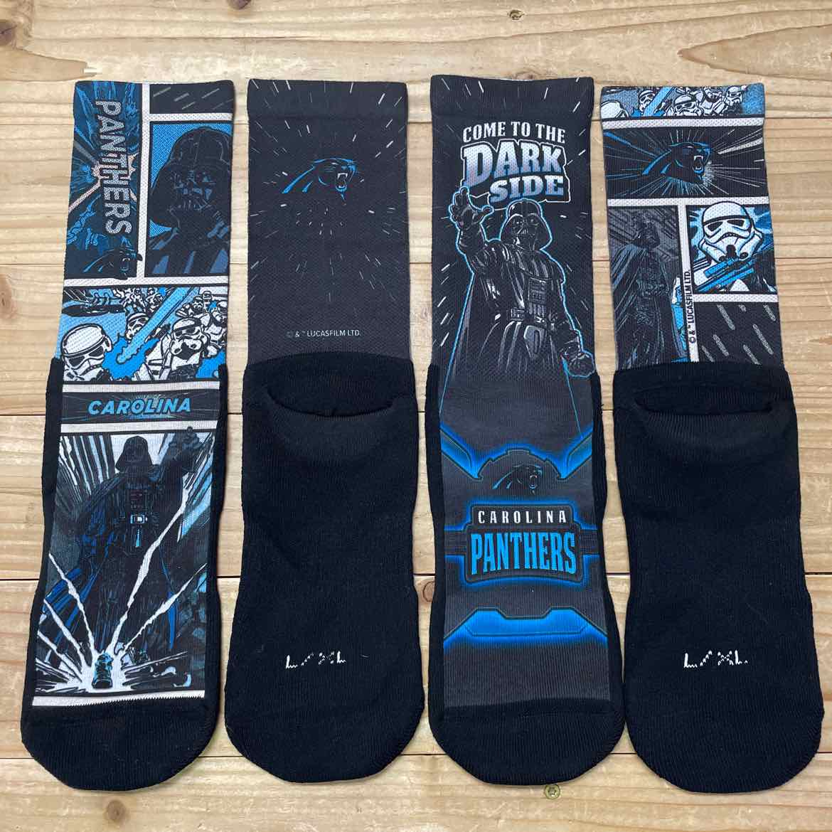NEW! ROCK EM CAROLINA PANTHERS/STAR WARS COMIC SOCKS (SET OF 2) L/XL