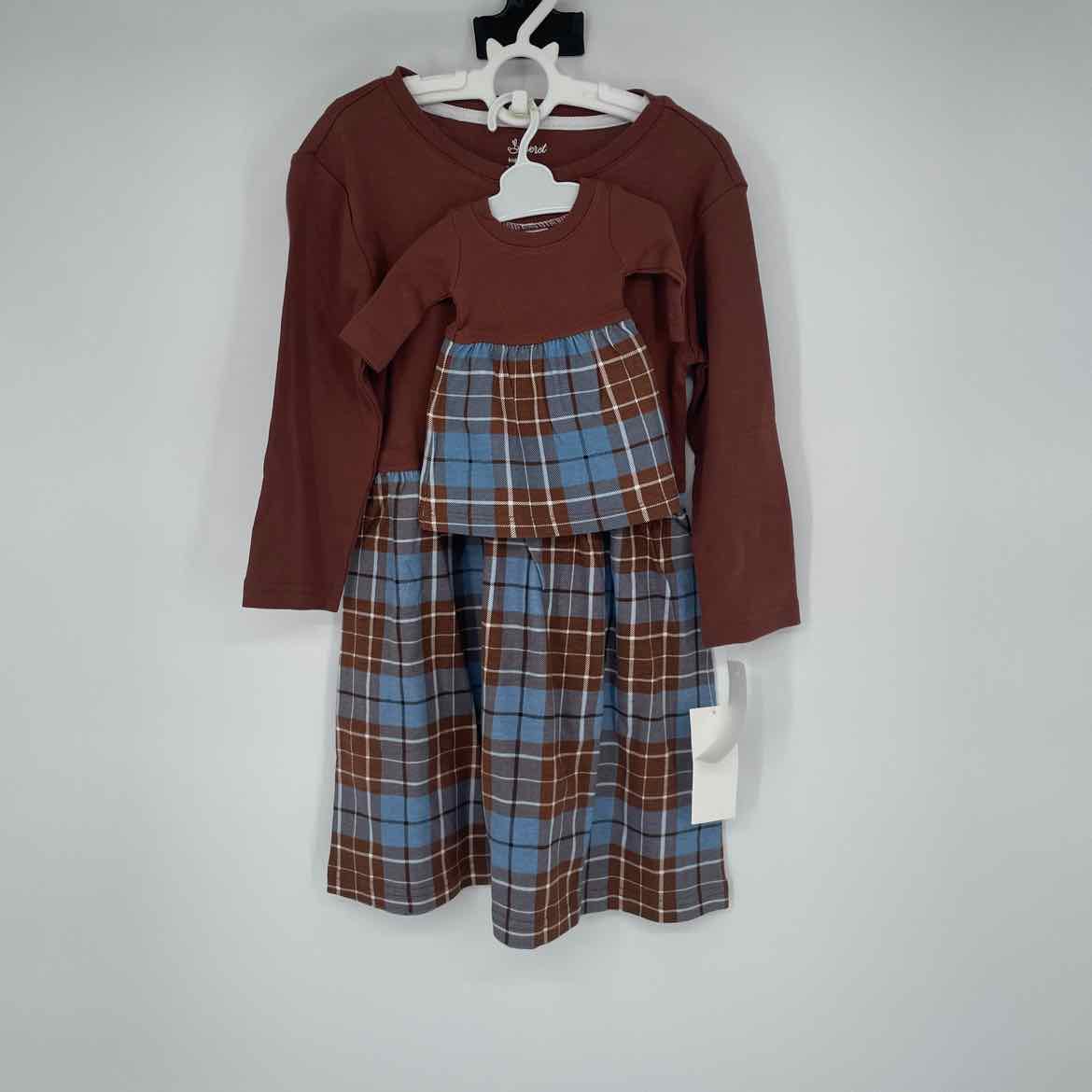 NEW! LEVERET BROWN PLAID DRESS W/ MATCHING DOLL DRESS 6