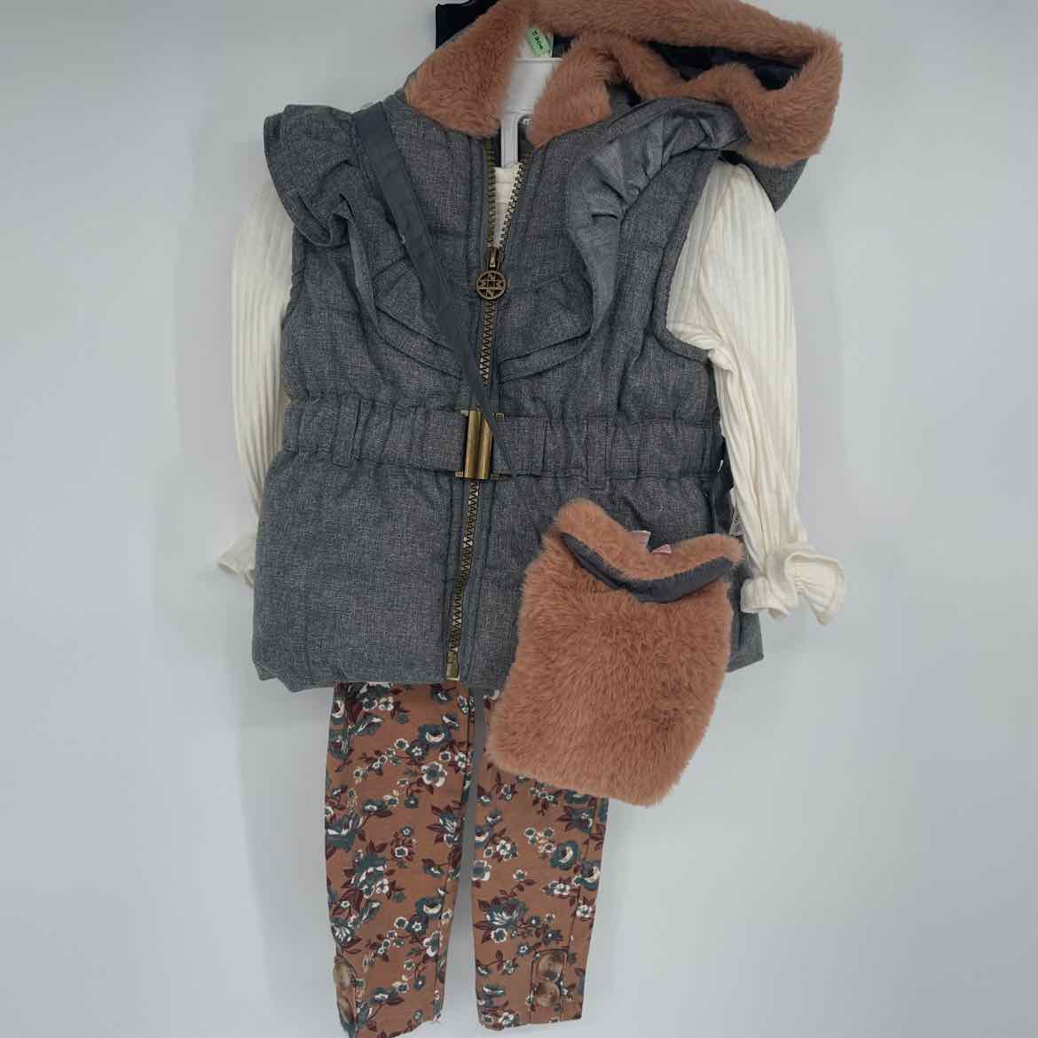 NICOLE MILLER CREAM/BROWN FLORAL 4PC OUTFIT