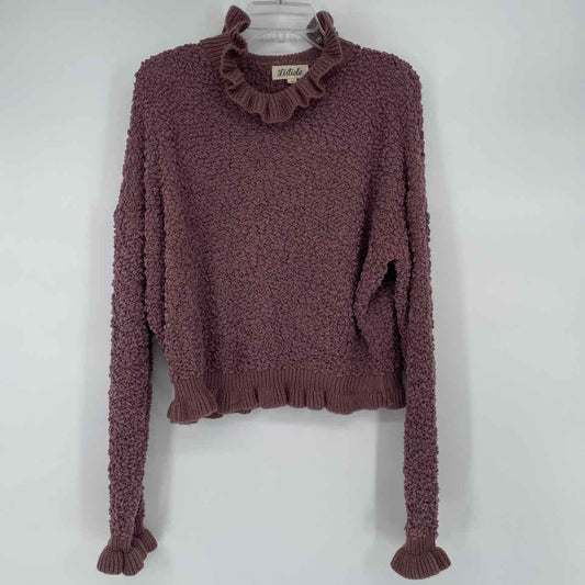LISTICLE CROPPED RUFFLE SWEATER L