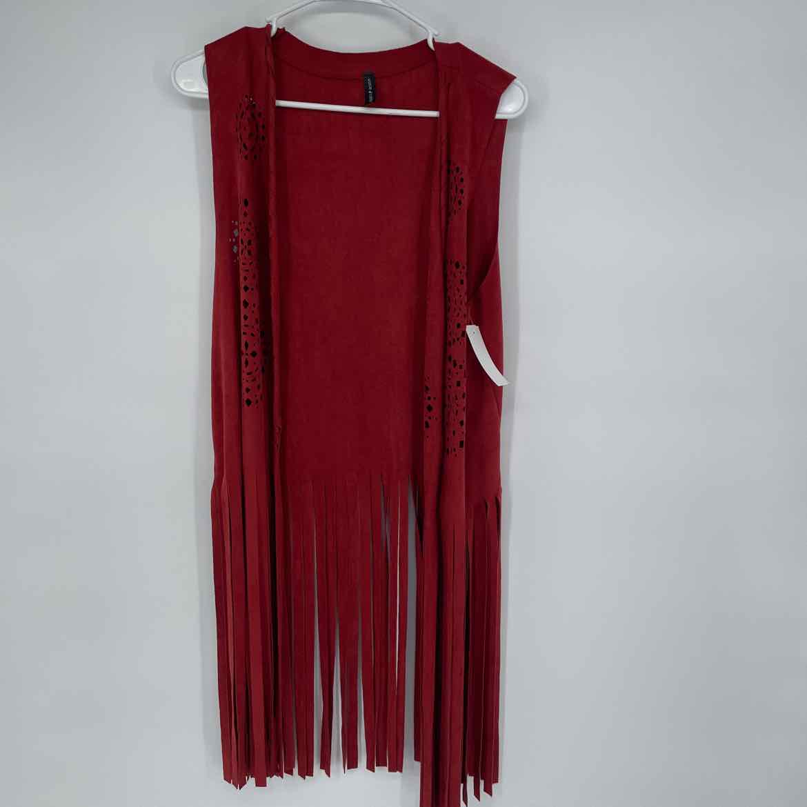 VOICE OF CALI RED FAUX SUEDE VEST XL