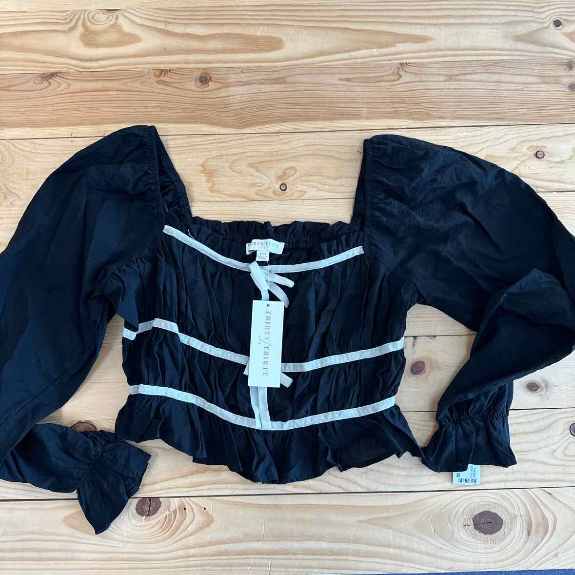 NEW! THIRTY-THIRTY BLACK BOW BLOUSE M