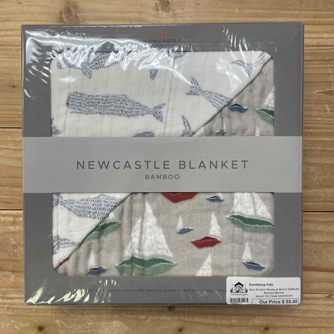 NEW! NEWCASTLE WHALES/SAILBOATS BLANKET 47X47