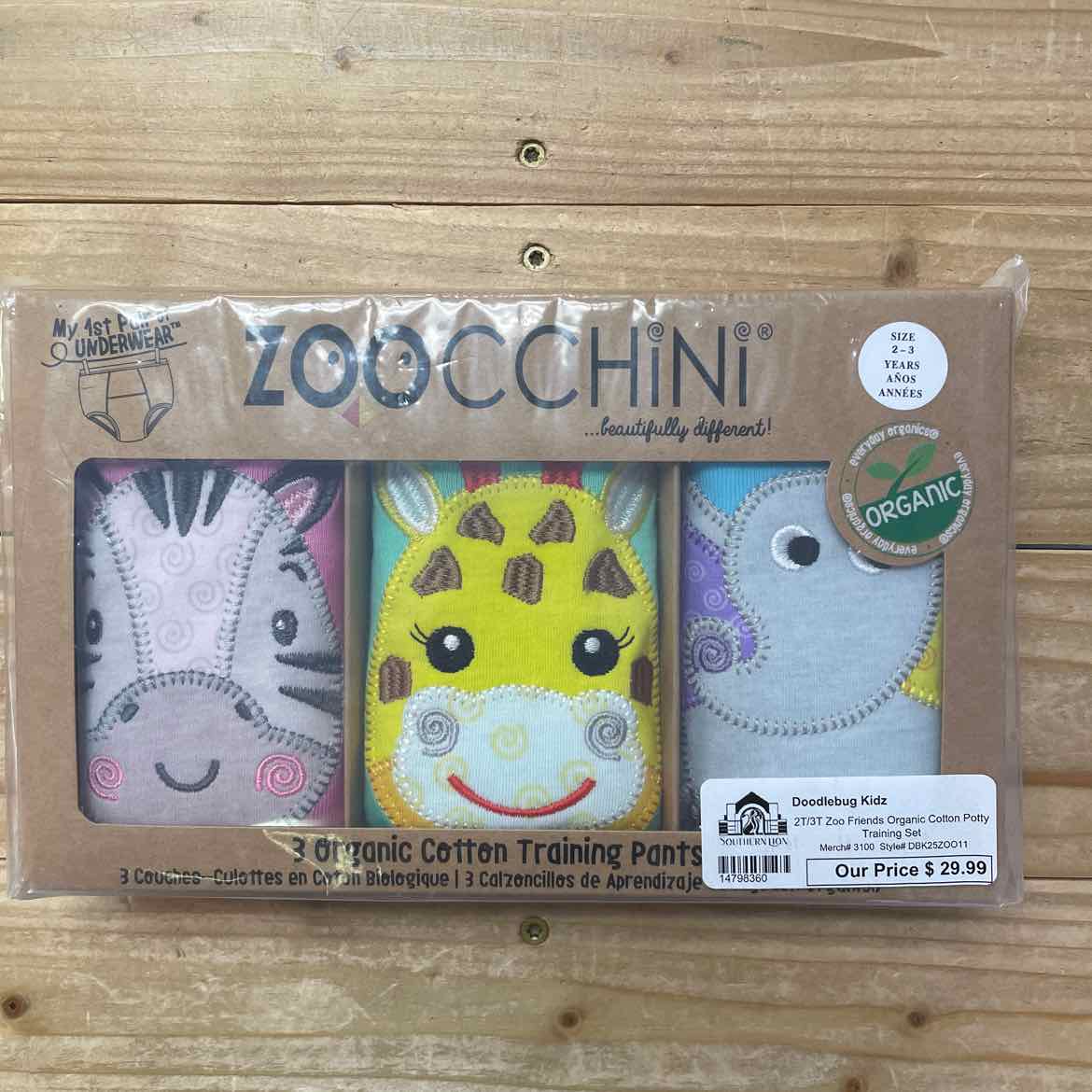 NEW! ZOOCCHINI 3 ORGANIC COTTON ZOO TRAINING PANTS 2-3