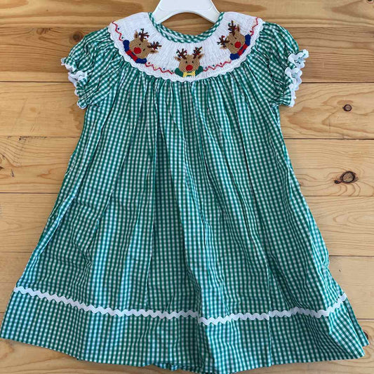 SMOCKED REINDEER DRESS 2T