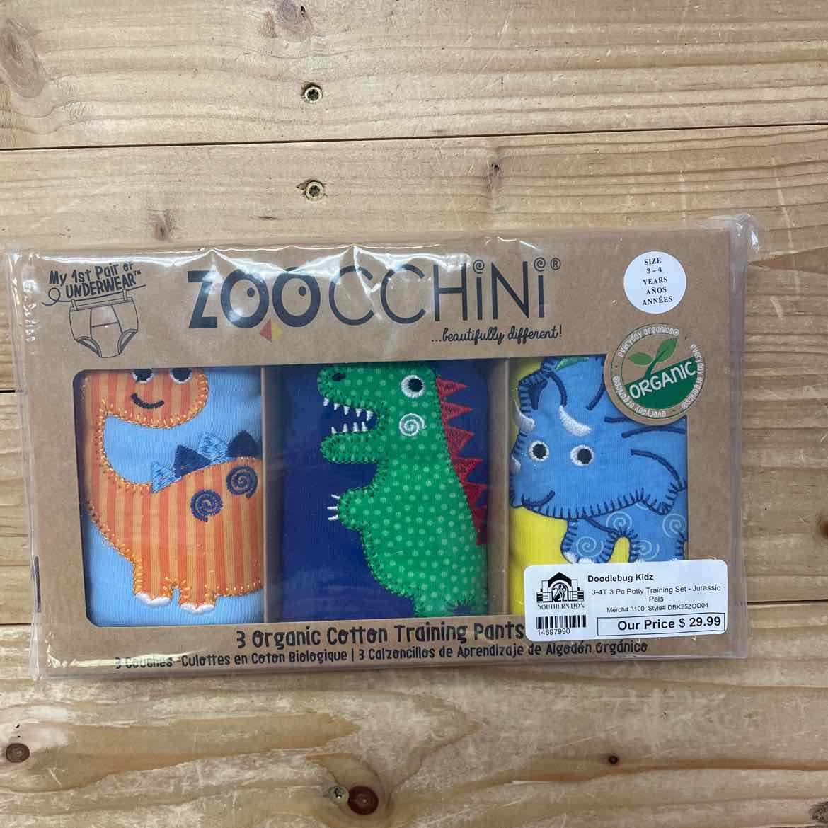 NEW! ZOOCCHINI 3 ORGANIC COTTON DINO TRAINING PANTS 3-4