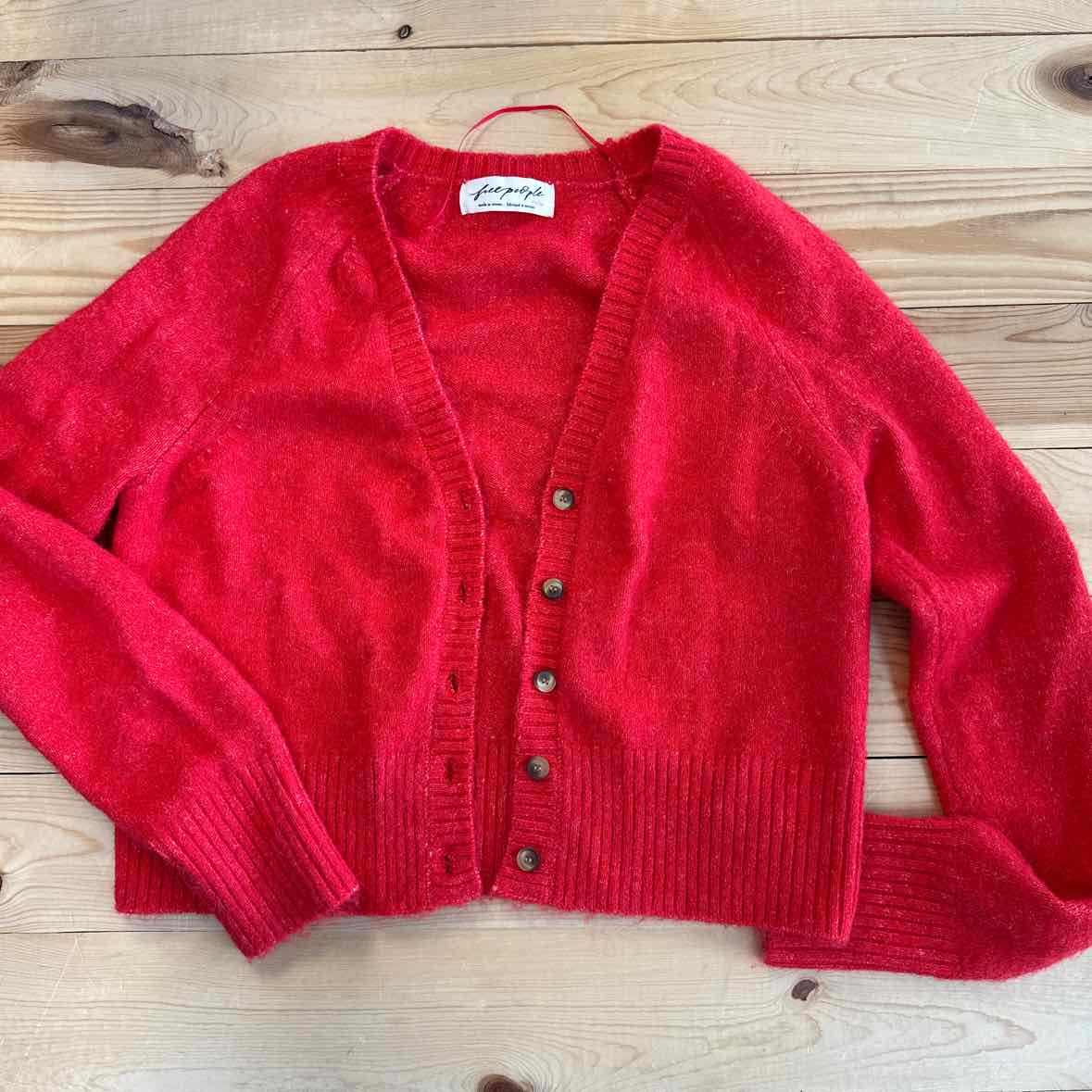 FREE PEOPLE RED CARDIGAN XS
