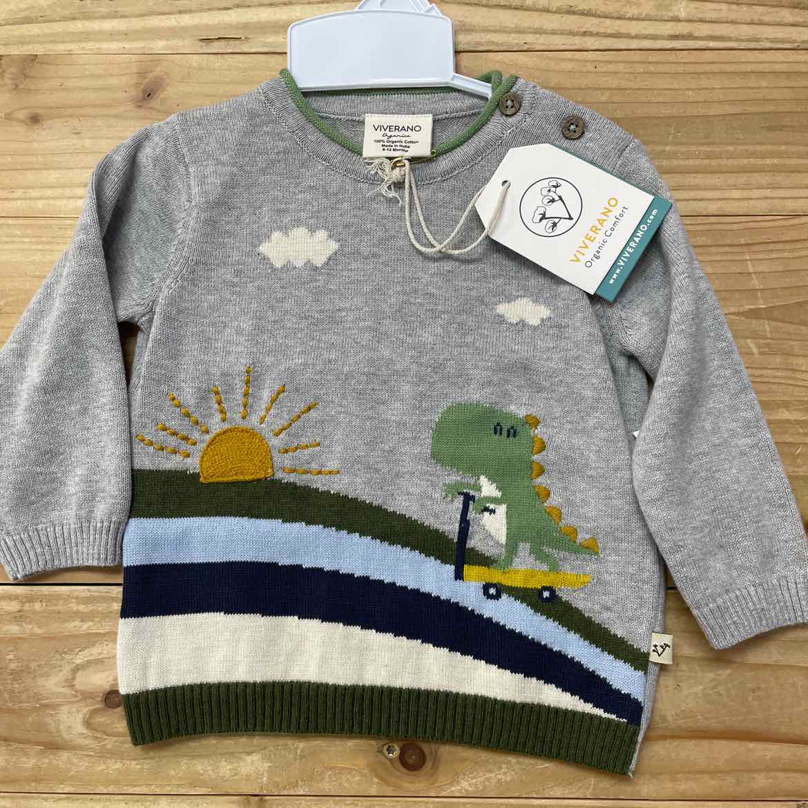 NEW! VIVERANO DINO SWEATER 6-12 MOS