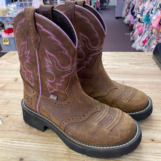 JUSTIN BOOTS BROWN/PINK 7.5