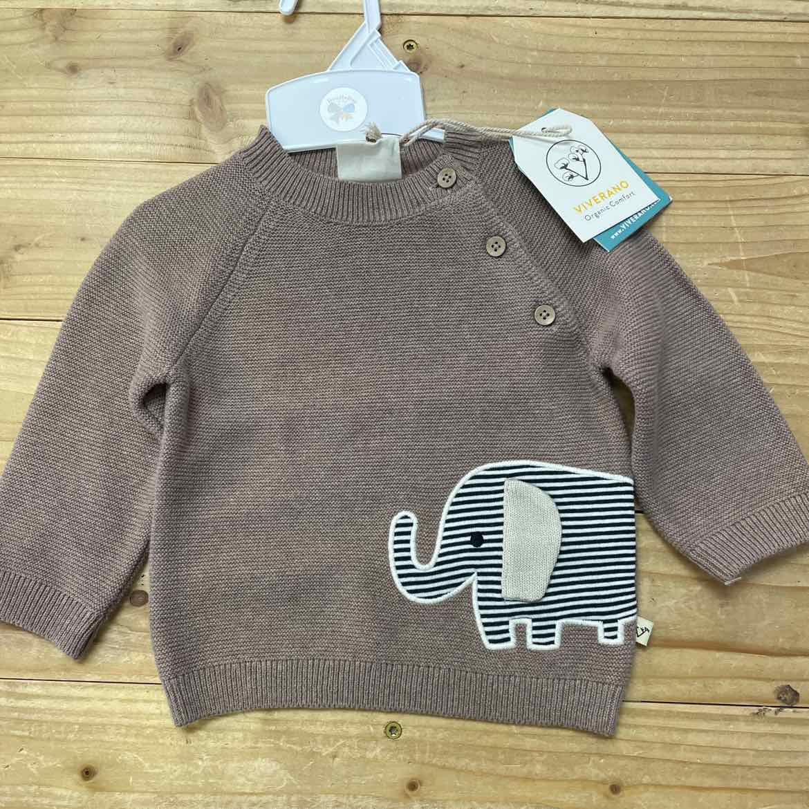 NEW! VIVERANO BROWN ELEPHANT SWEATER 3-6 MOS