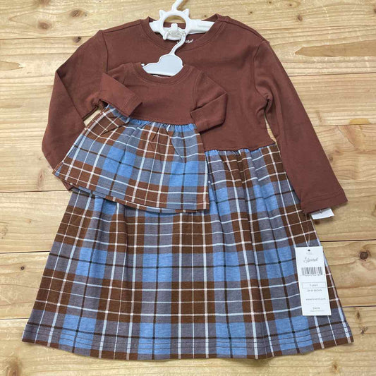 NEW! LEVERET BROWN PLAID DRESS W/ MATCHING DOLL DRESS 3