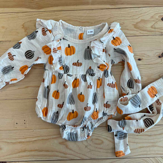 PUMPKIN BUBBLE/HEADBAND  0-3 MOS