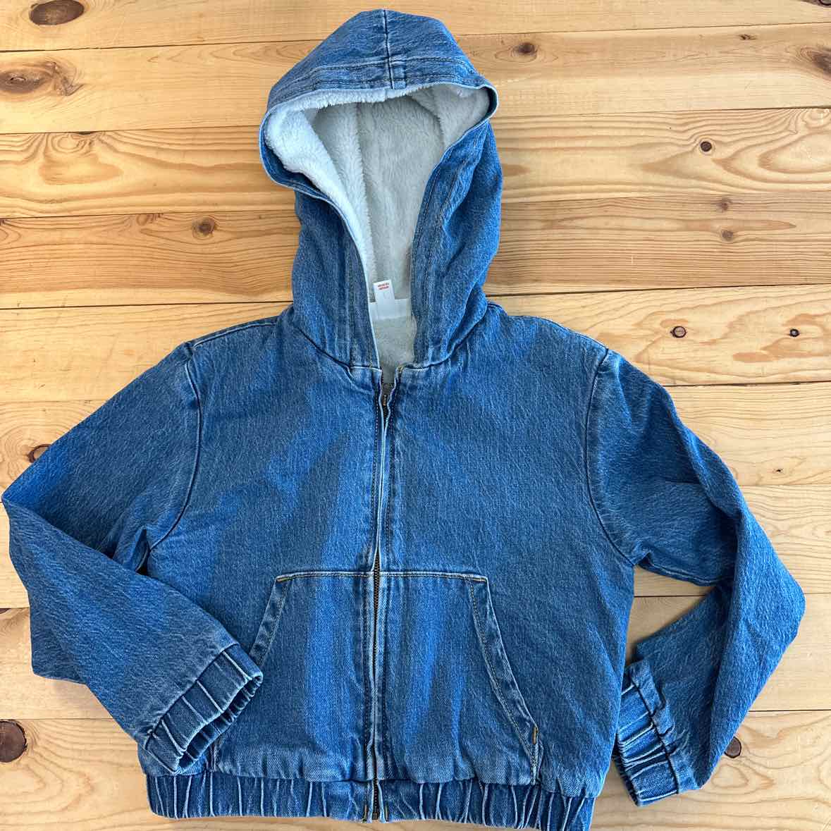 CAT JACK CROPPED HOODED DENIM SHERPA JACKET 8