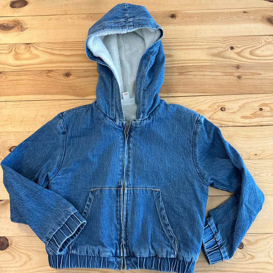 CAT JACK CROPPED HOODED DENIM SHERPA JACKET 8