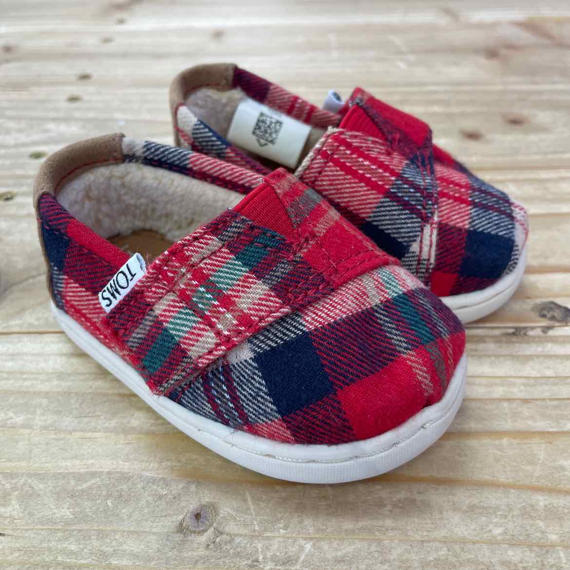 TOMS RED PLAID SHOES 3 TODDLER