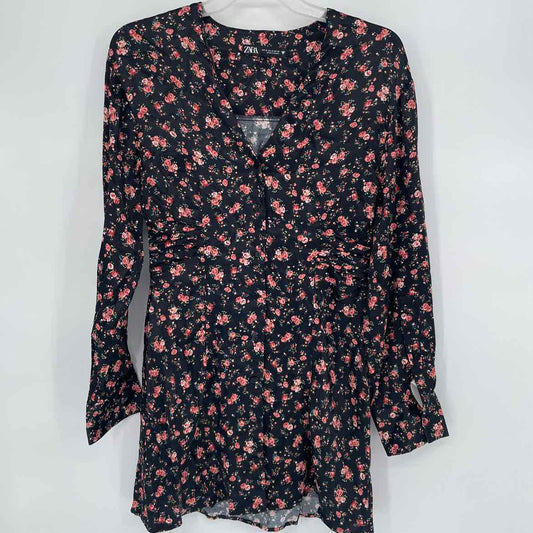 ZARA BLACK FLORAL SATIN DRESS M