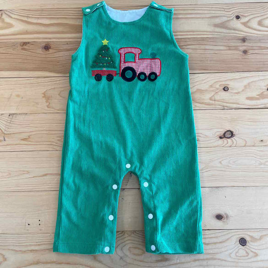 GREEN CHRISTMAS OVERALLS 6 MOS