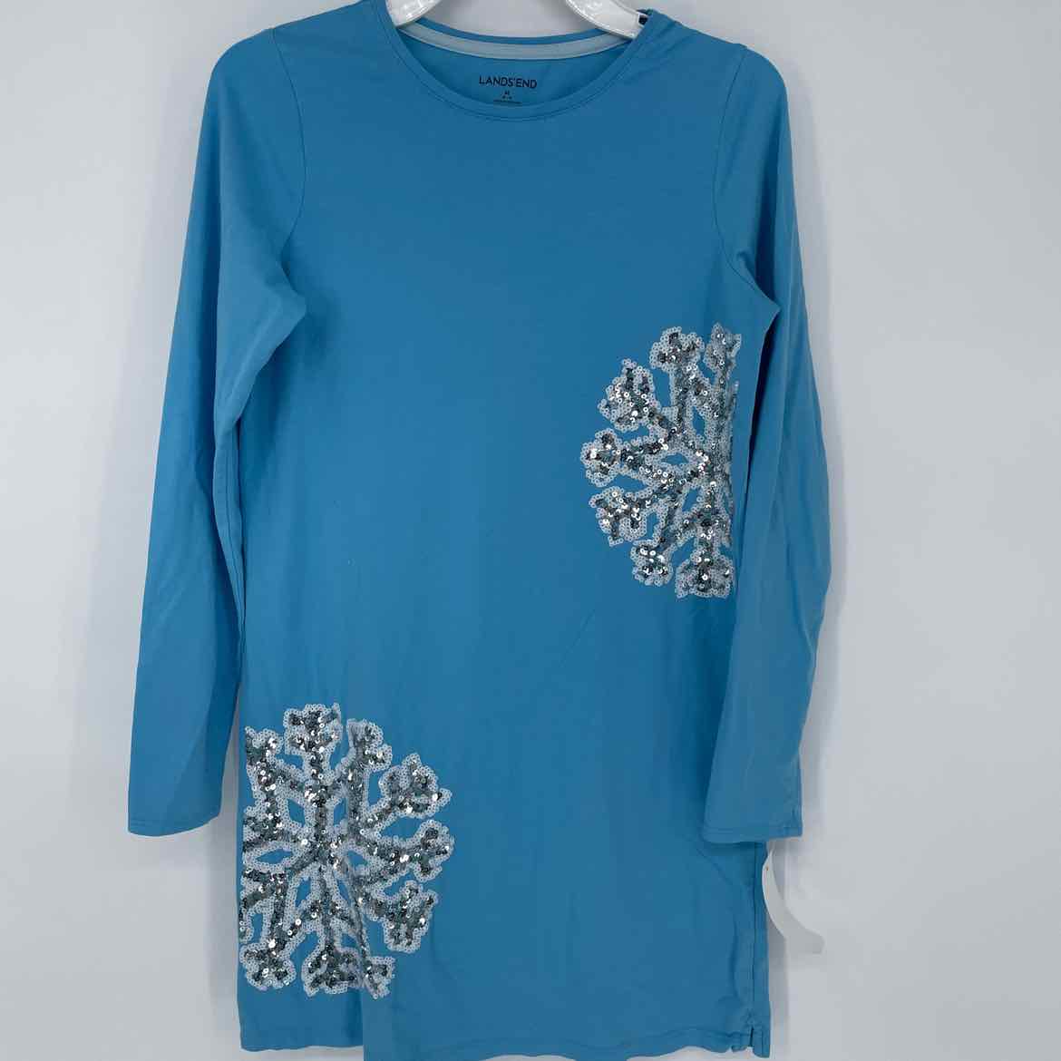LANDS END BLUE SNOWFLAKE DRESS 10-12