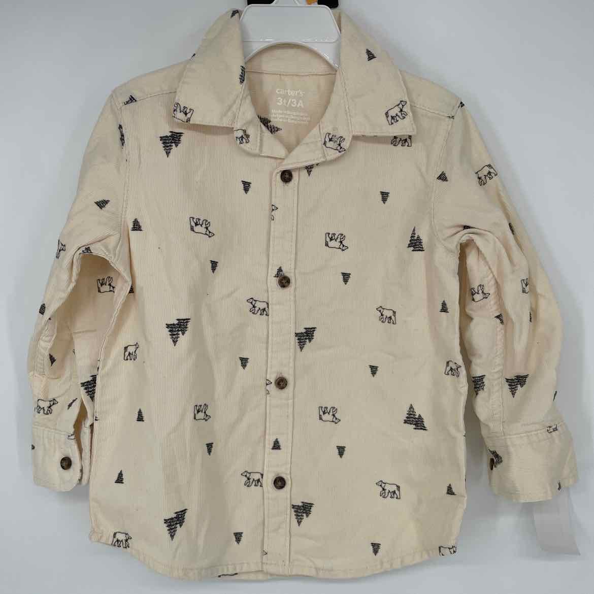 CARTERS CREAM/GREEN CORD SHIRT 3T