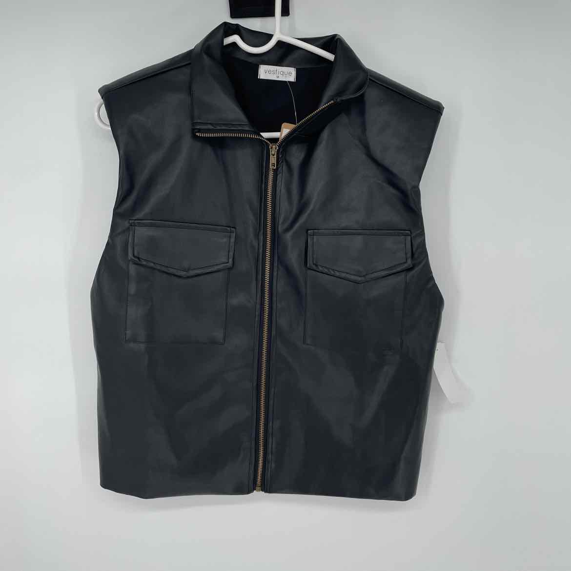 NEW! VESTIQUE BLACK FAUX LEATHER VEST M