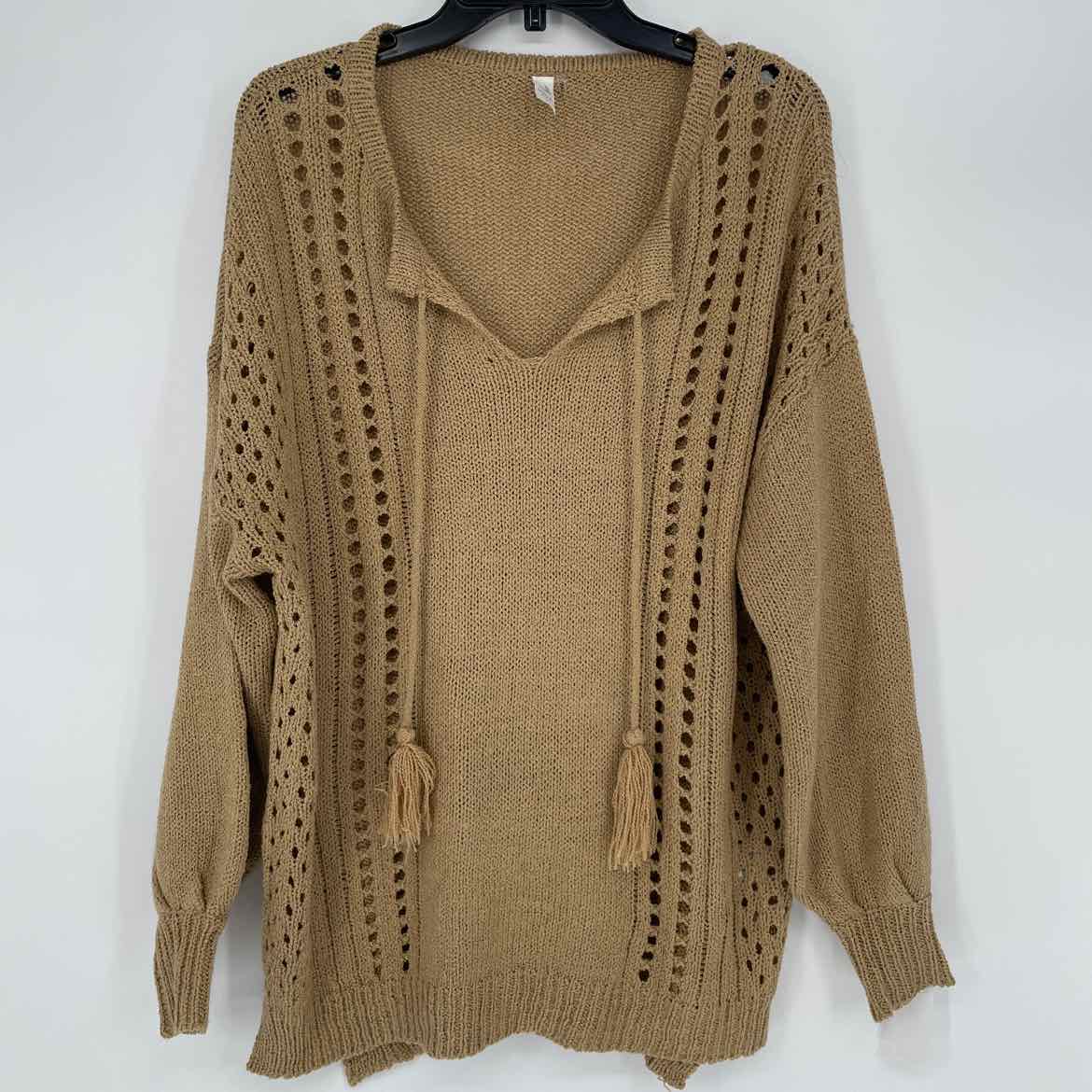 L LOVE TAN SWEATER M