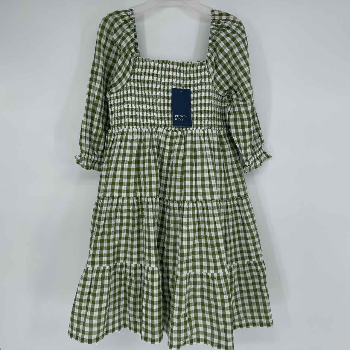 NEW! CROWN & IVY OLIVE GINGHAM DRESS XL