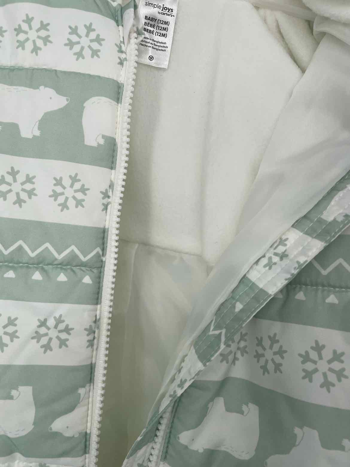 CARTER'S GREEN/WHITE SNOWSUIT 12 MOS
