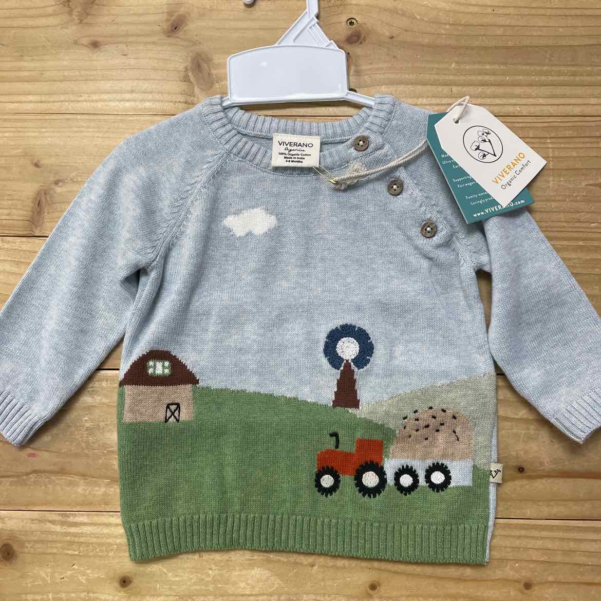 NEW! VIVERANO FARM SWEATER 3-6 MOS