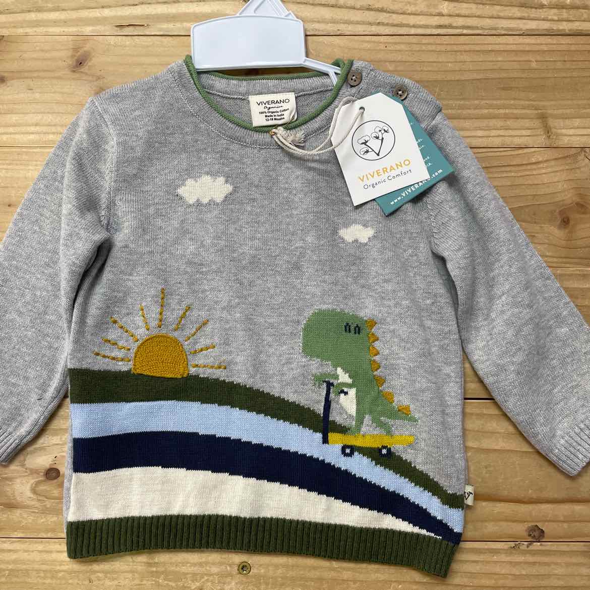 NEW! VIVERANO DINO SWEATER 12-18 MOS