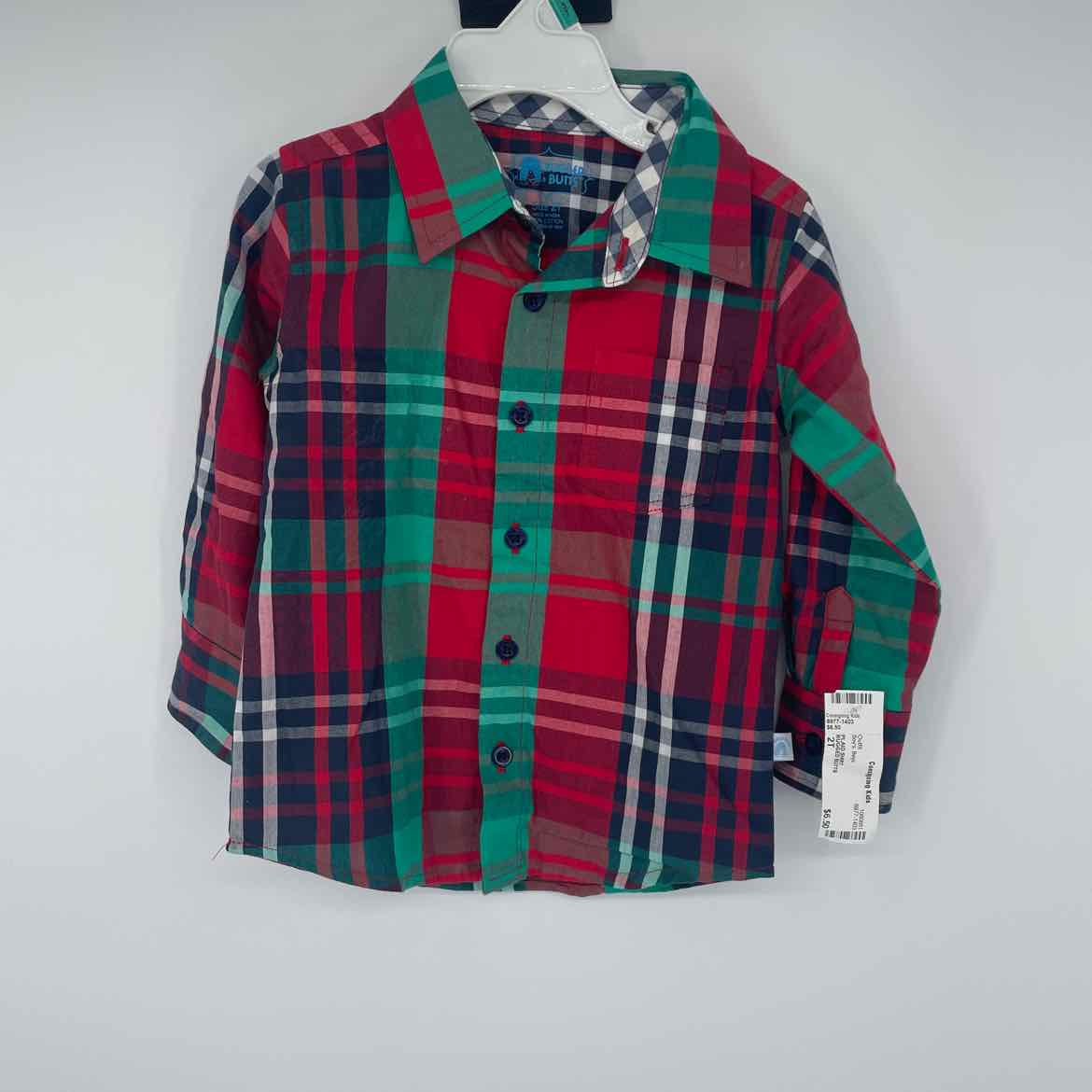 RUGGED BUTTS RED/GREEN PLAID SHIRT 2T