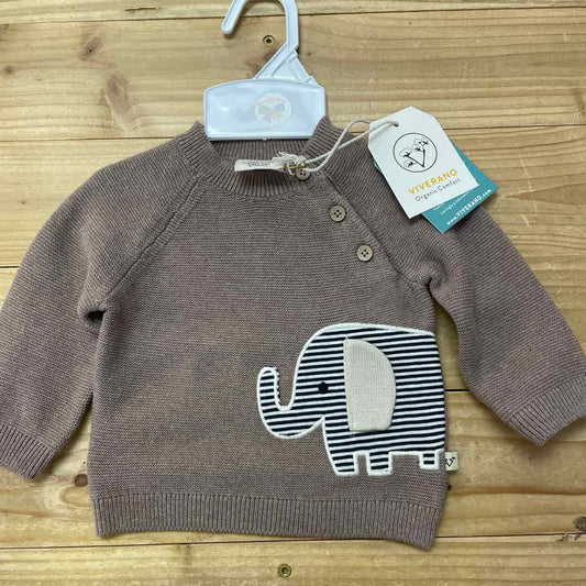 NEW! VIVERANO BROWN ELEPHANT SWEATER 0-3 MOS