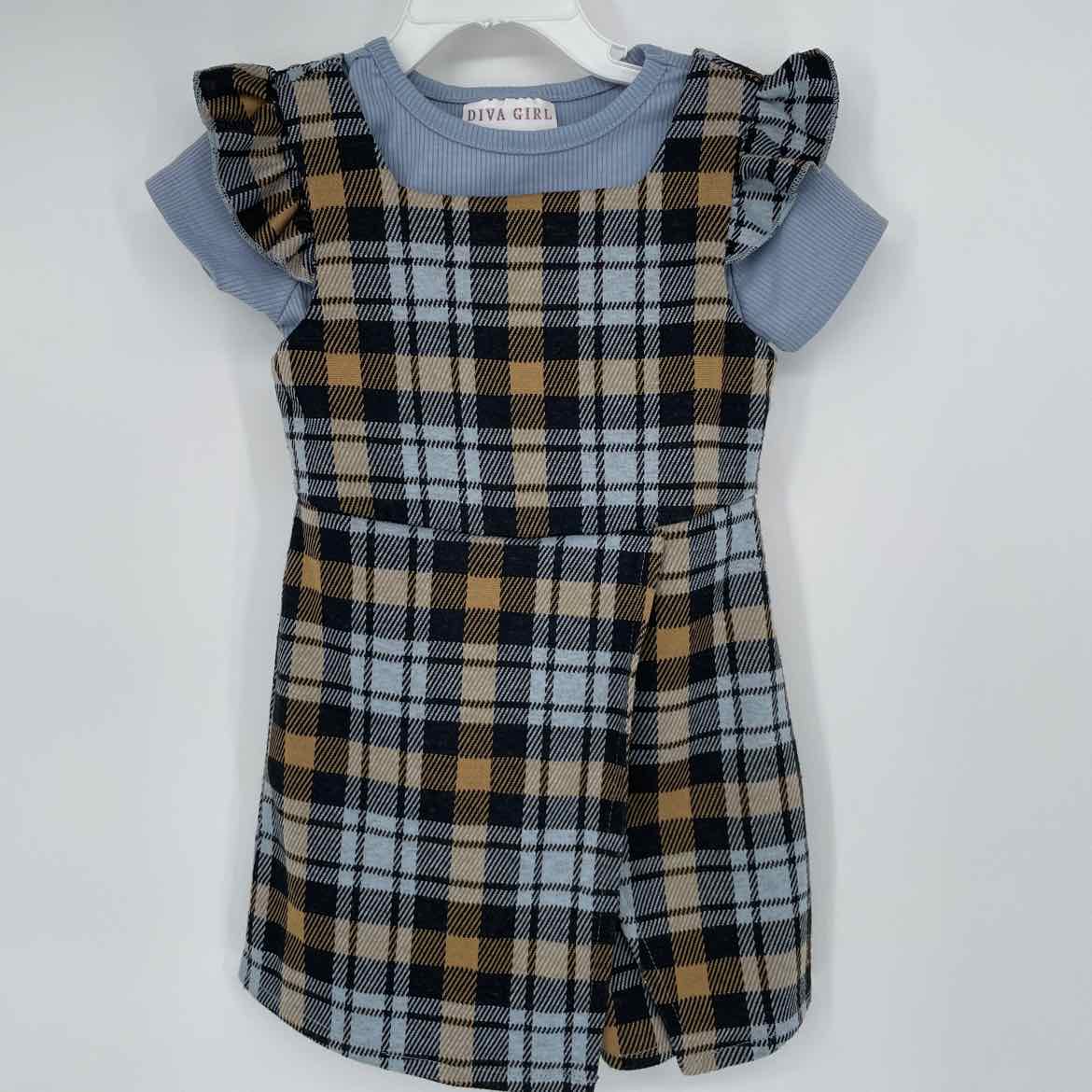 DIVA GIRL PLAID DRESS SET 4T