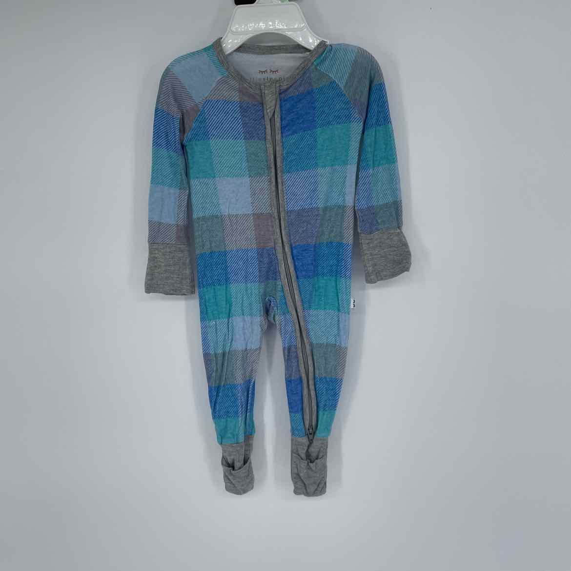 LITTLE SLEEPIES BLUE PLAID ZIPPY 0-3 MOS